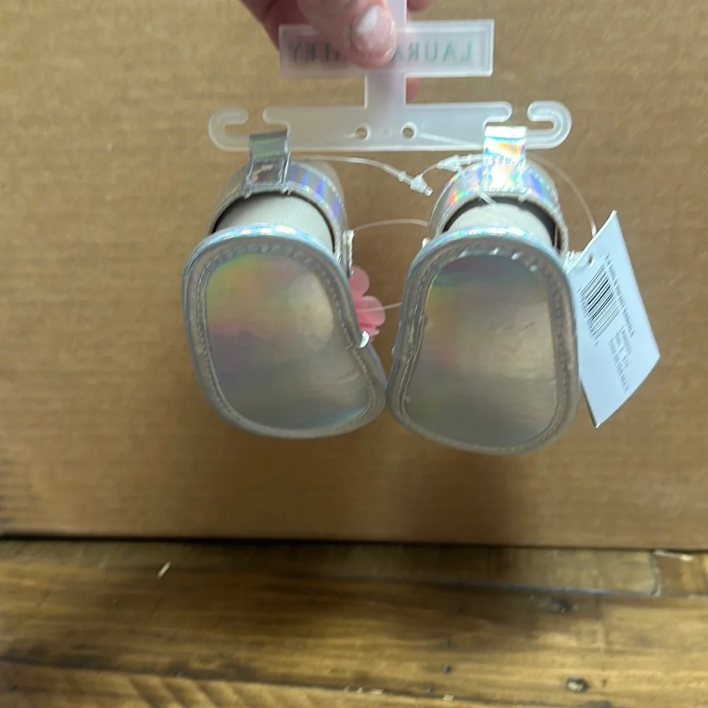 LAURA ASHLEY BABY FLOWER SANDALS: SILVER/PINK/PURPLE: NEW WITH TAGS:SZ 2